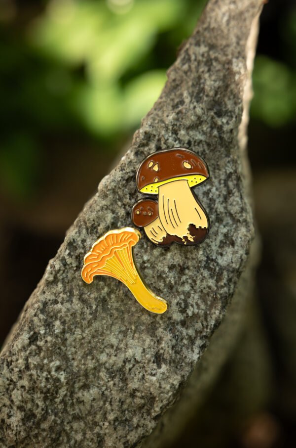 Mushroom enamel pin set – Porcini and Chanterelle by Iisi Pinssi